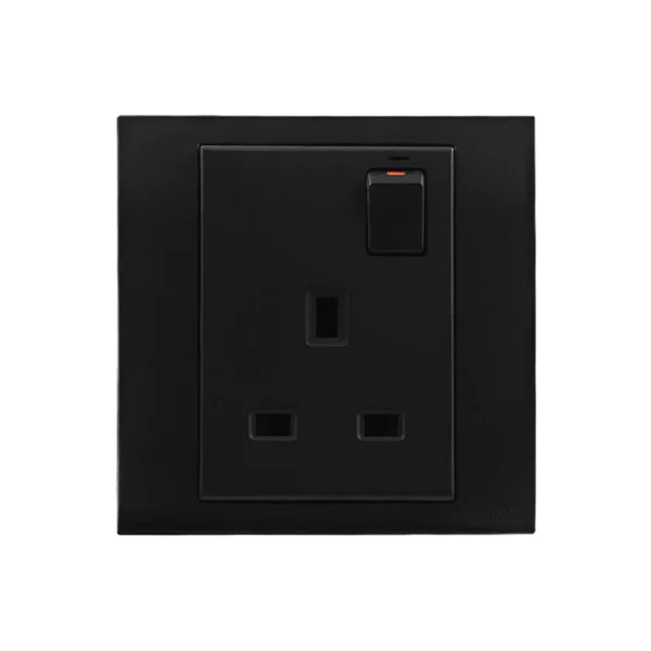 Orange Akoya 13A Single Switched Socket Outlet (Black)