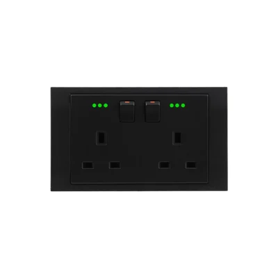 Orange Akoya 13A Twin Switched Socket Outlet with Indicator (Black)