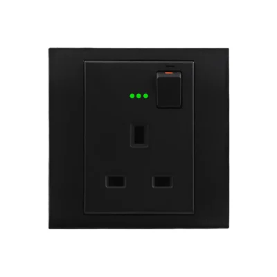 Orange Akoya 13A Single Switched Socket Outlet with Indicator (Black)