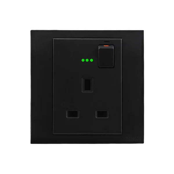 Orange Akoya 13A Single Switched Socket Outlet with Indicator (Black)